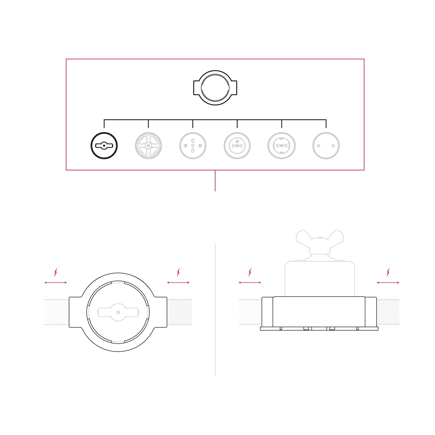 Switch/Diverter kit with butterfly nut and base for Creative-Tubes in white porcelain