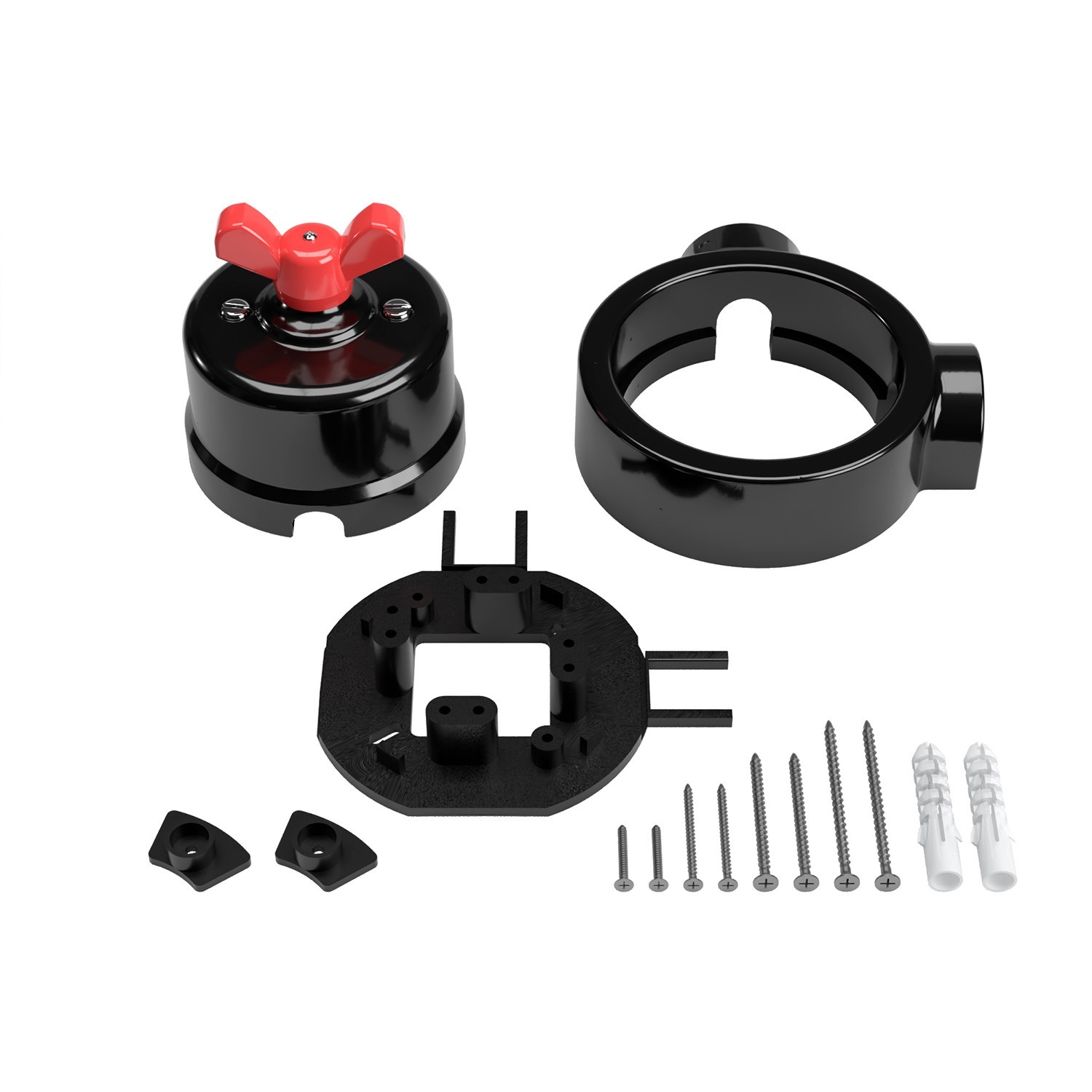 Switch/Diverter kit with butterfly nut and base for Creative-Tubes in black porcelain