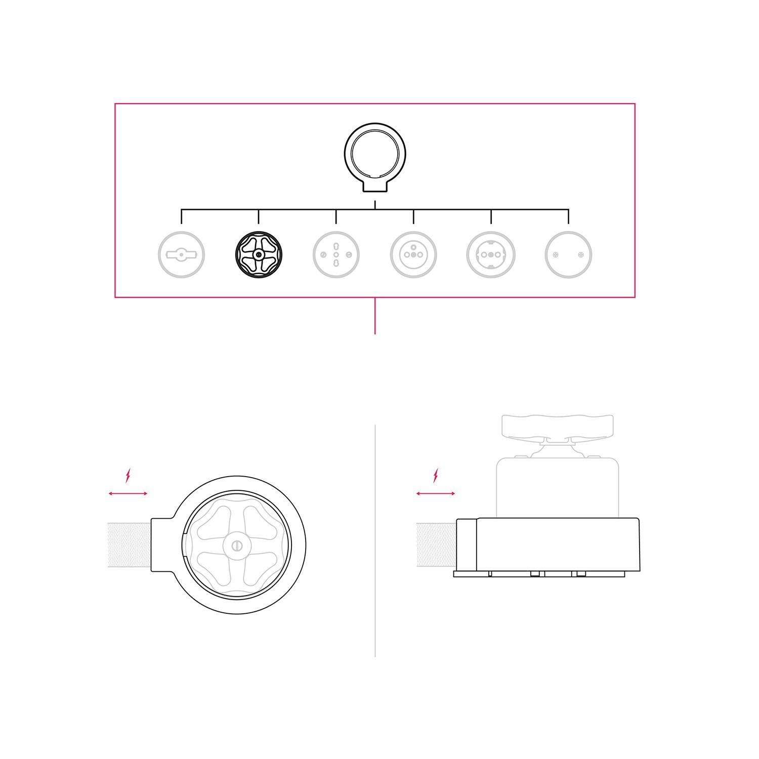 Kit interruptor/desviador con pomo y base para Creative-Tubes en porcelana blanca