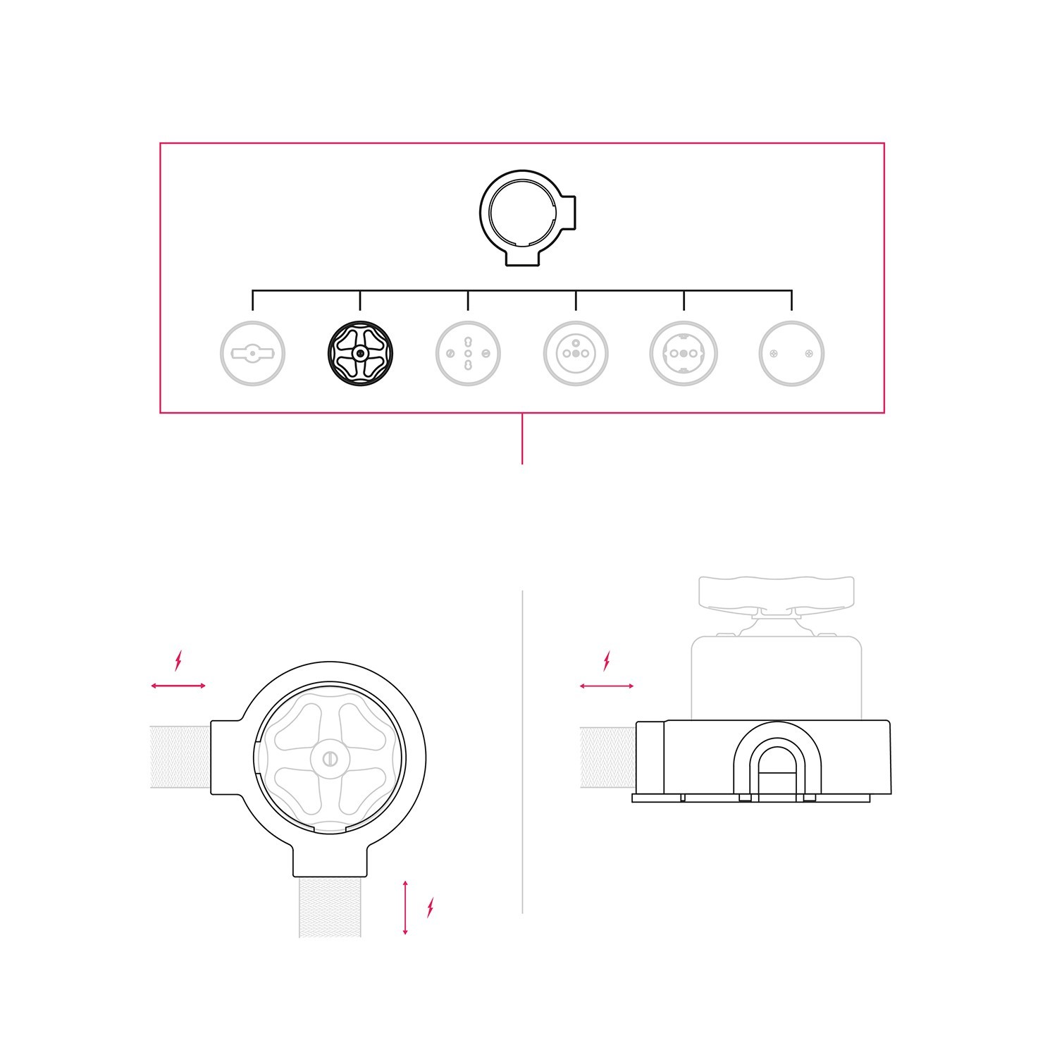 Kit interruptor/desviador con pomo y base para Creative-Tubes en porcelana blanca