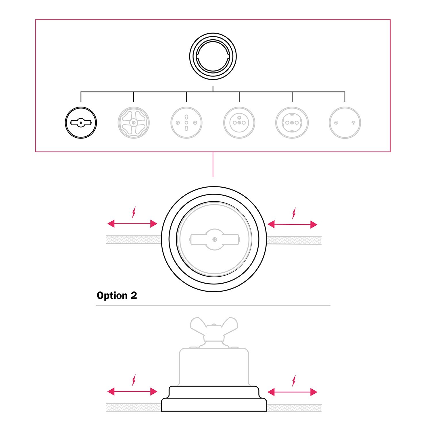 Switch/Diverter kit with butterfly nut and base in white porcelain