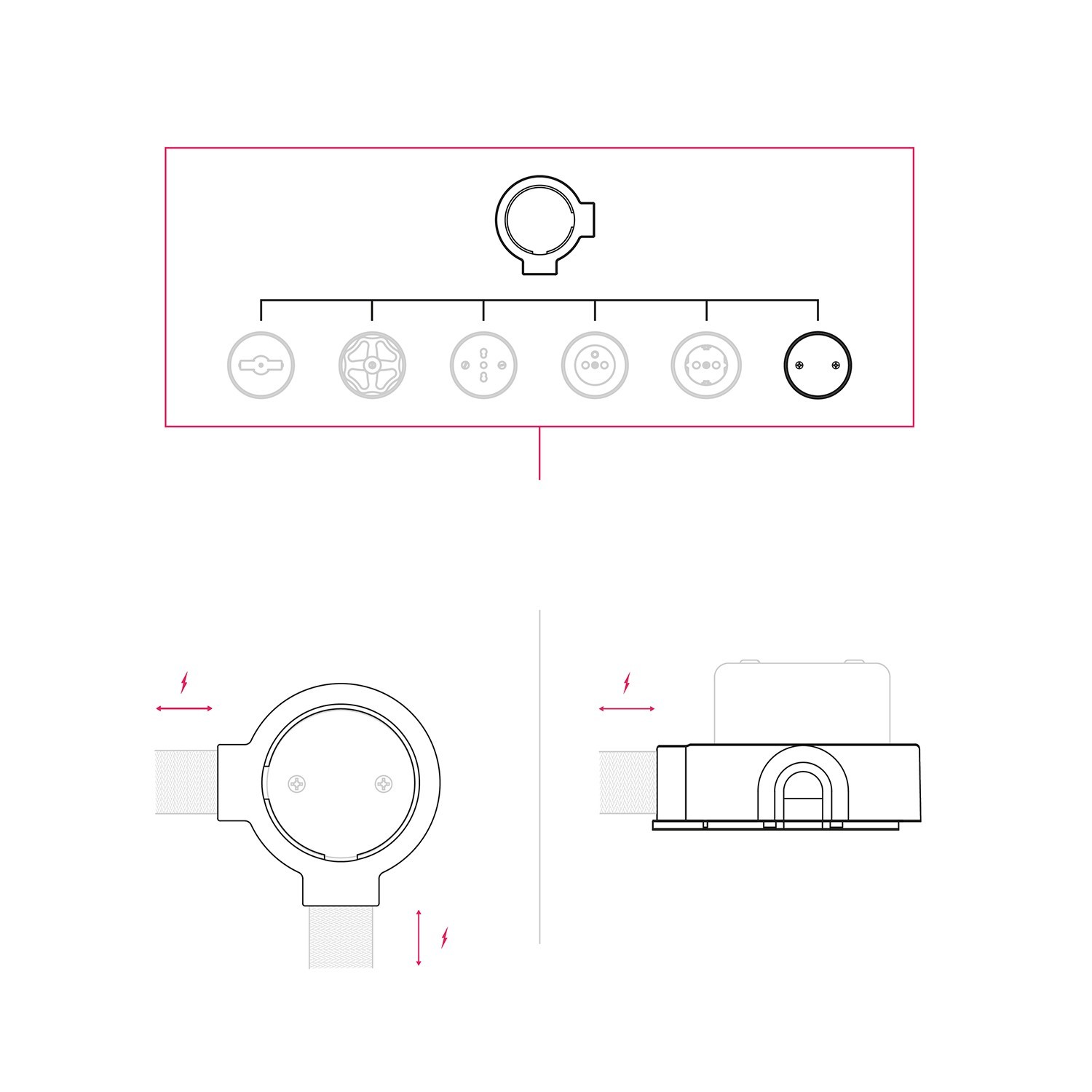 Junction box and base kit for porcelain Creative-Tubes