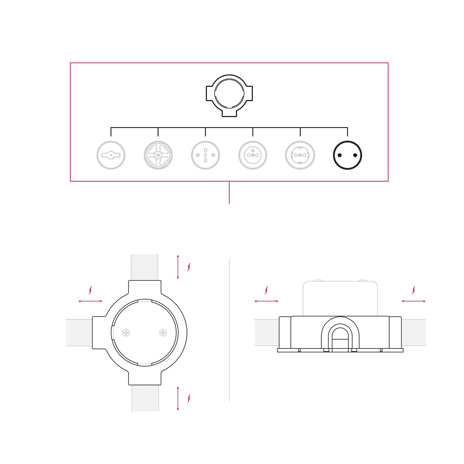 Junction box and base kit for porcelain Creative-Tubes