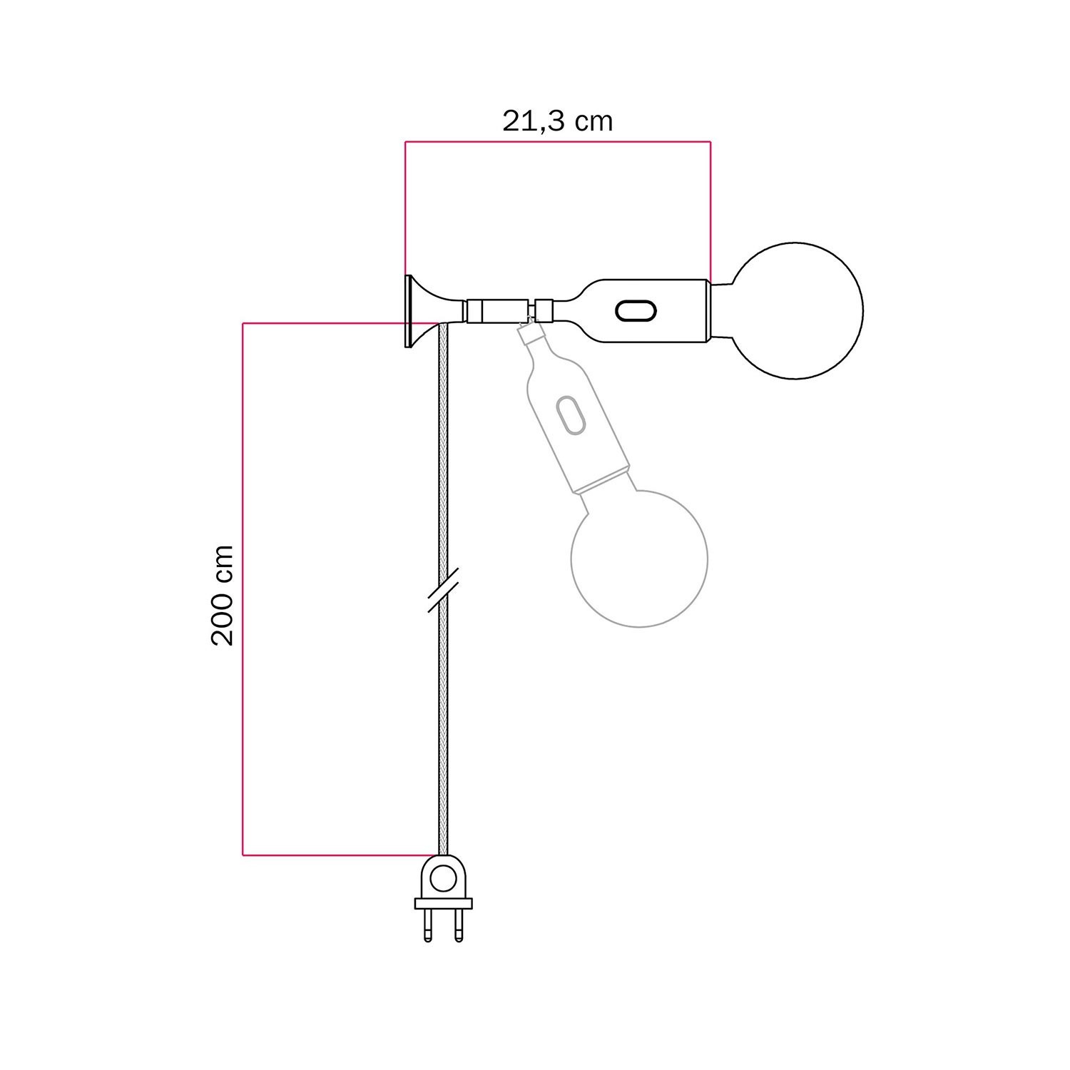 MAG-Y wall lamp with joint and silicon lamp holder with switch