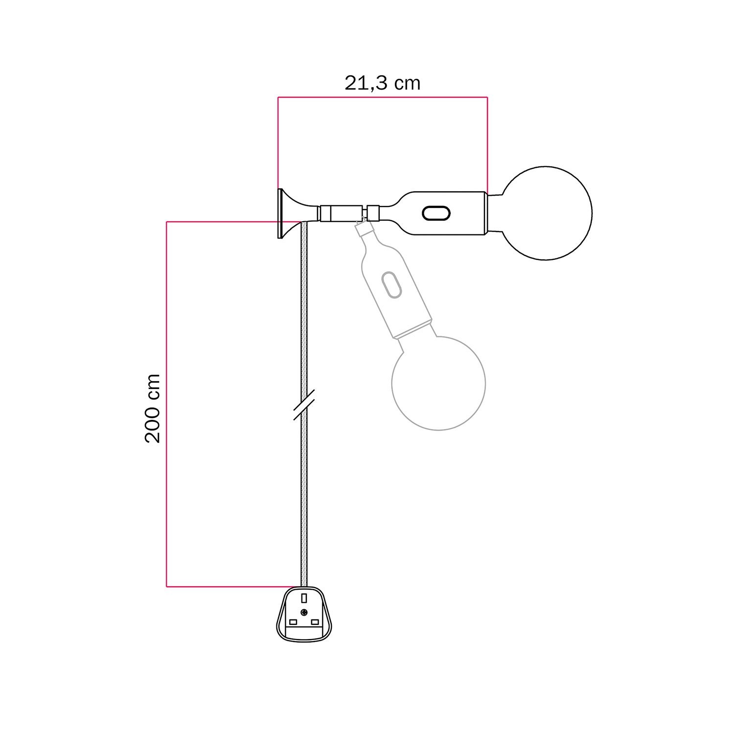 Aplique MAG-Y con articulación y portalámparas de silicona con interruptor