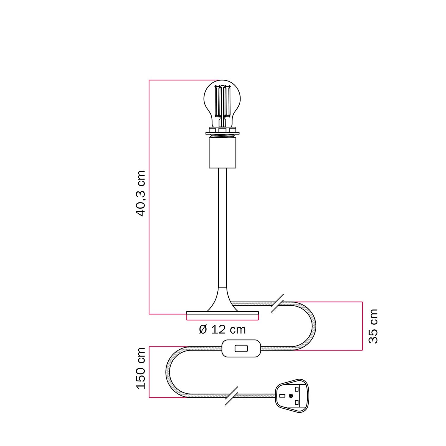 Lámpara de mesa MAG-Y con base redonda de metal y predisposición para pantalla