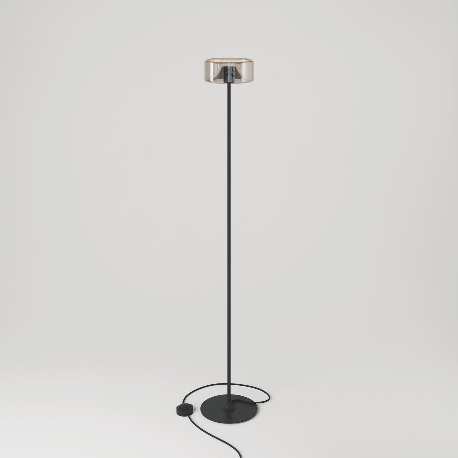 MAG-Y floor lamp with round, metal base and Ghost smoky bulb