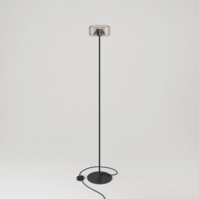 MAG-Y floor lamp with round, metal base and Ghost smoky bulb