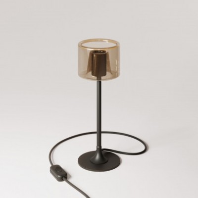 MAG-Y table lamp with round metal base and Ghost smoky bulb