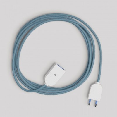 Electric extension cord with ocean blue cotton cable 2P 10A Made in Italy