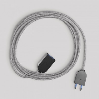 Power extension cable in grey linen 2P 10A Made in Italy