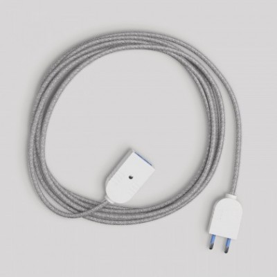 Power extension cable in grey linen 2P 10A Made in Italy