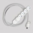 Multienchufe alemana con cable de tejido blanco brillante y enchufe Schuko con anillo de confort