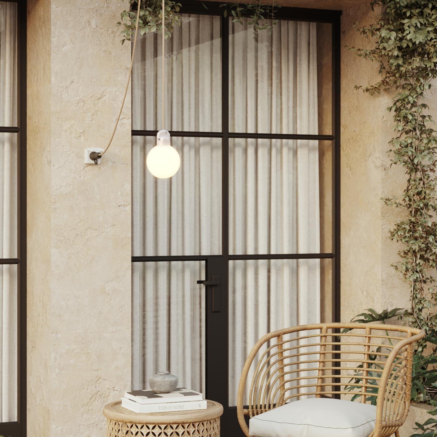 EIVA IP65 plug-in outdoor lamp with unbreakable Unbreak-a-Ball shade
