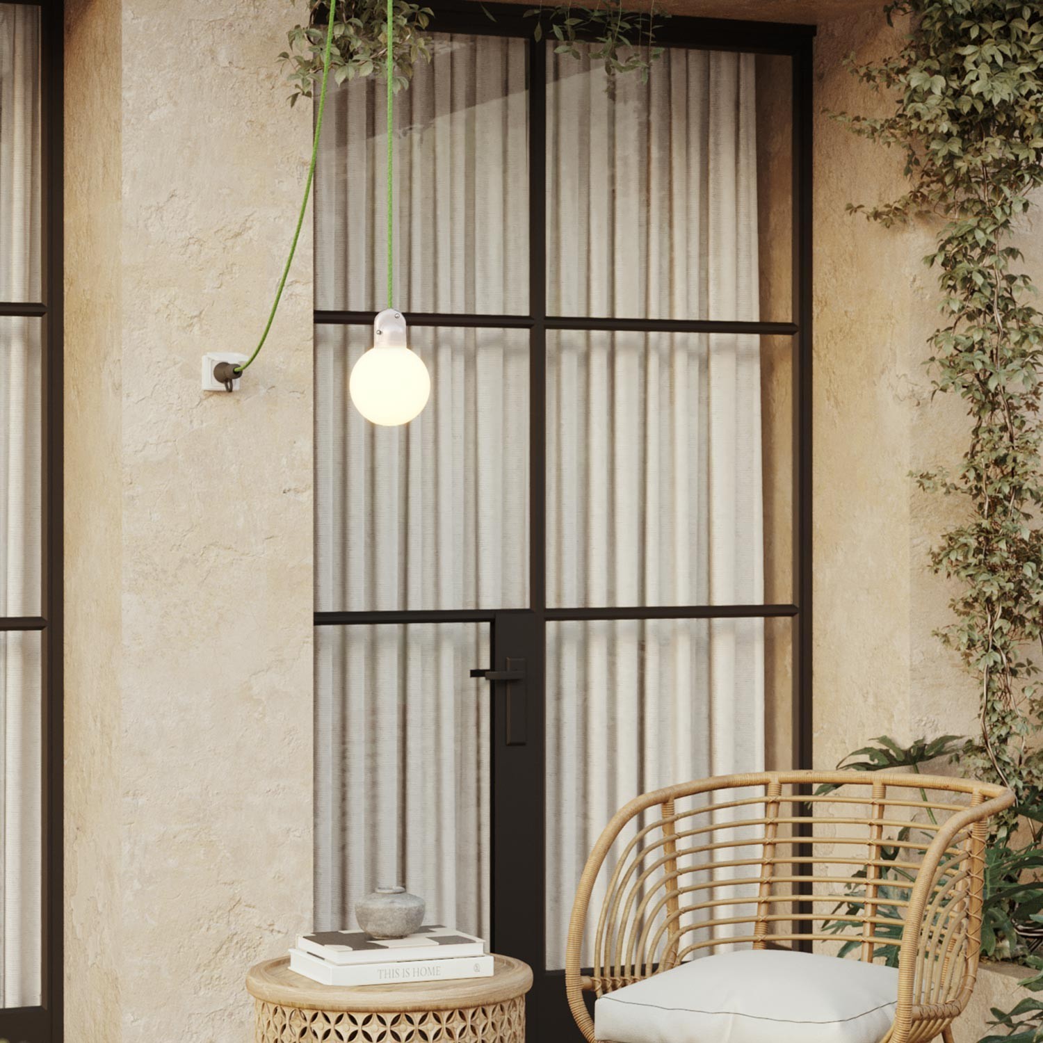 EIVA IP65 plug-in outdoor lamp with unbreakable Unbreak-a-Ball shade