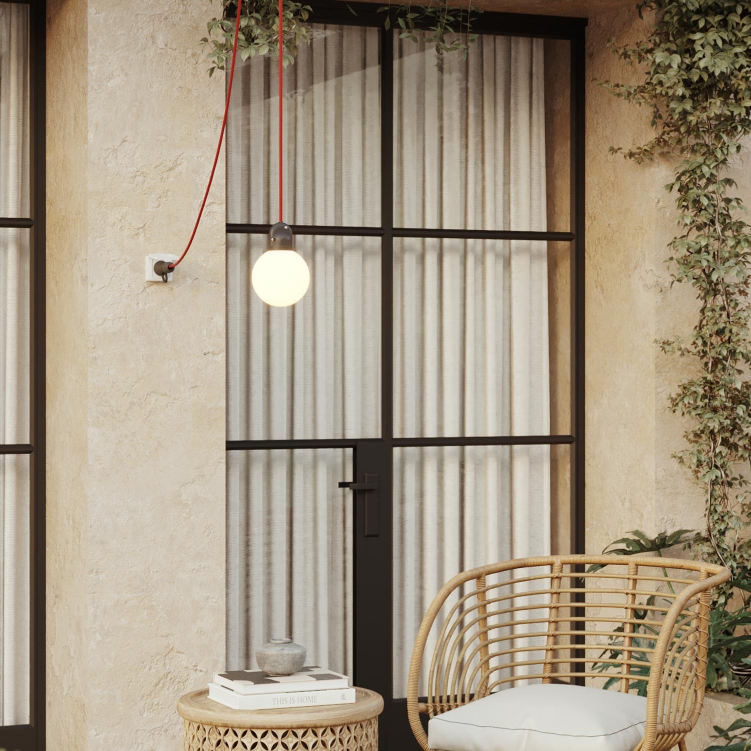 EIVA IP65 plug-in outdoor lamp with unbreakable Unbreak-a-Ball shade