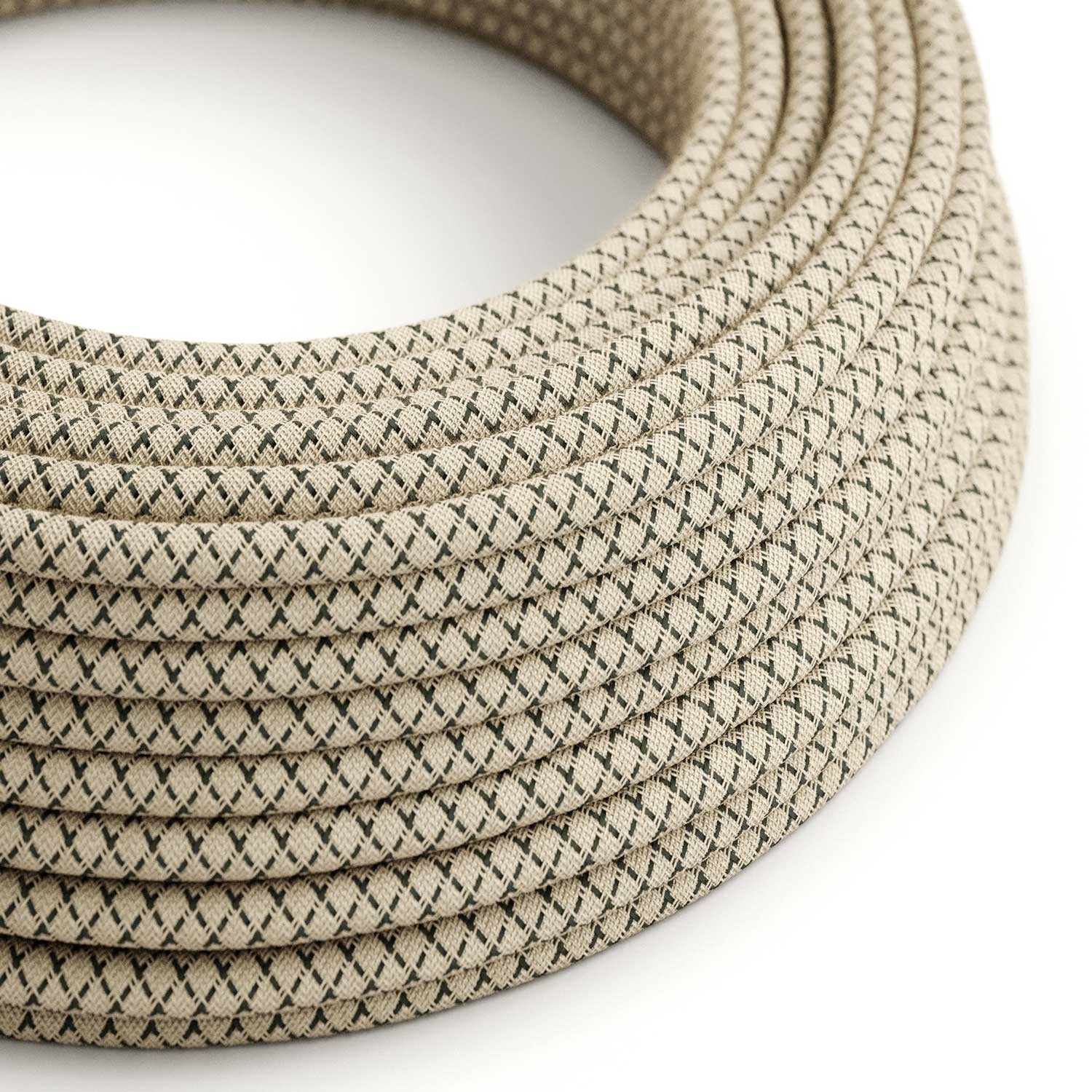 Cable eléctrico redondo en bobina de 45.72 mts (150 pies) RD64 Algodón y Lino Natural Rombo Antracita - Homologado UL