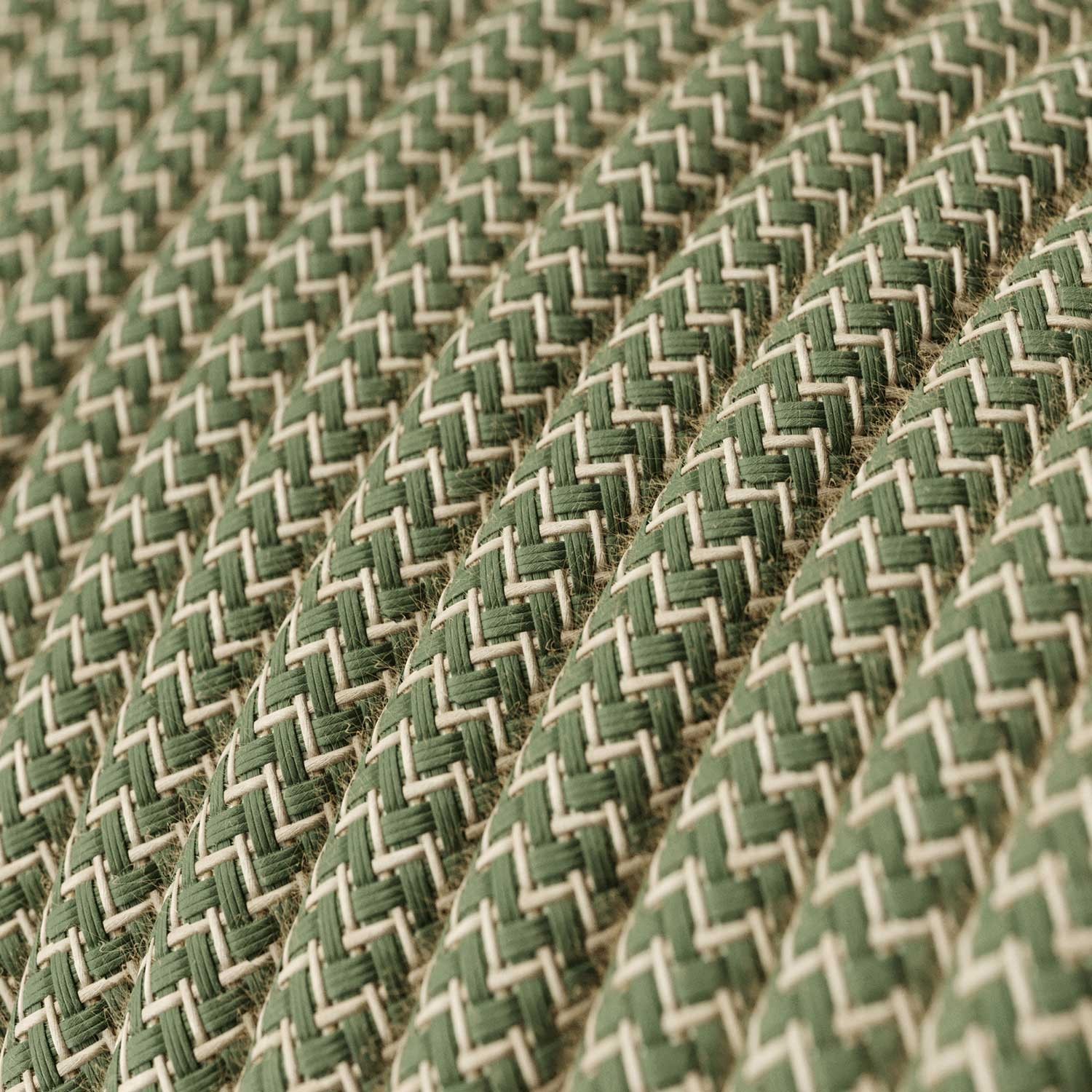 Cable eléctrico redondo en bobina de 45.72 mts (150 pies) RD72 Algodón y Lino Natural ZigZag Verde Tomillo - Homologado UL
