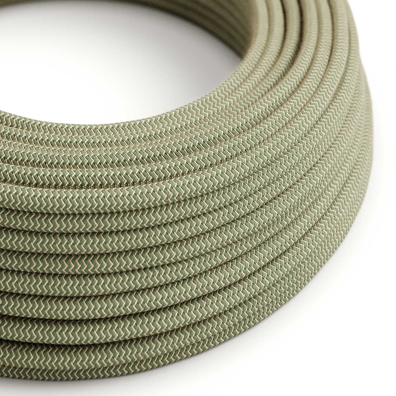 Cable eléctrico redondo en bobina de 45.72 mts (150 pies) RD72 Algodón y Lino Natural ZigZag Verde Tomillo - Homologado UL