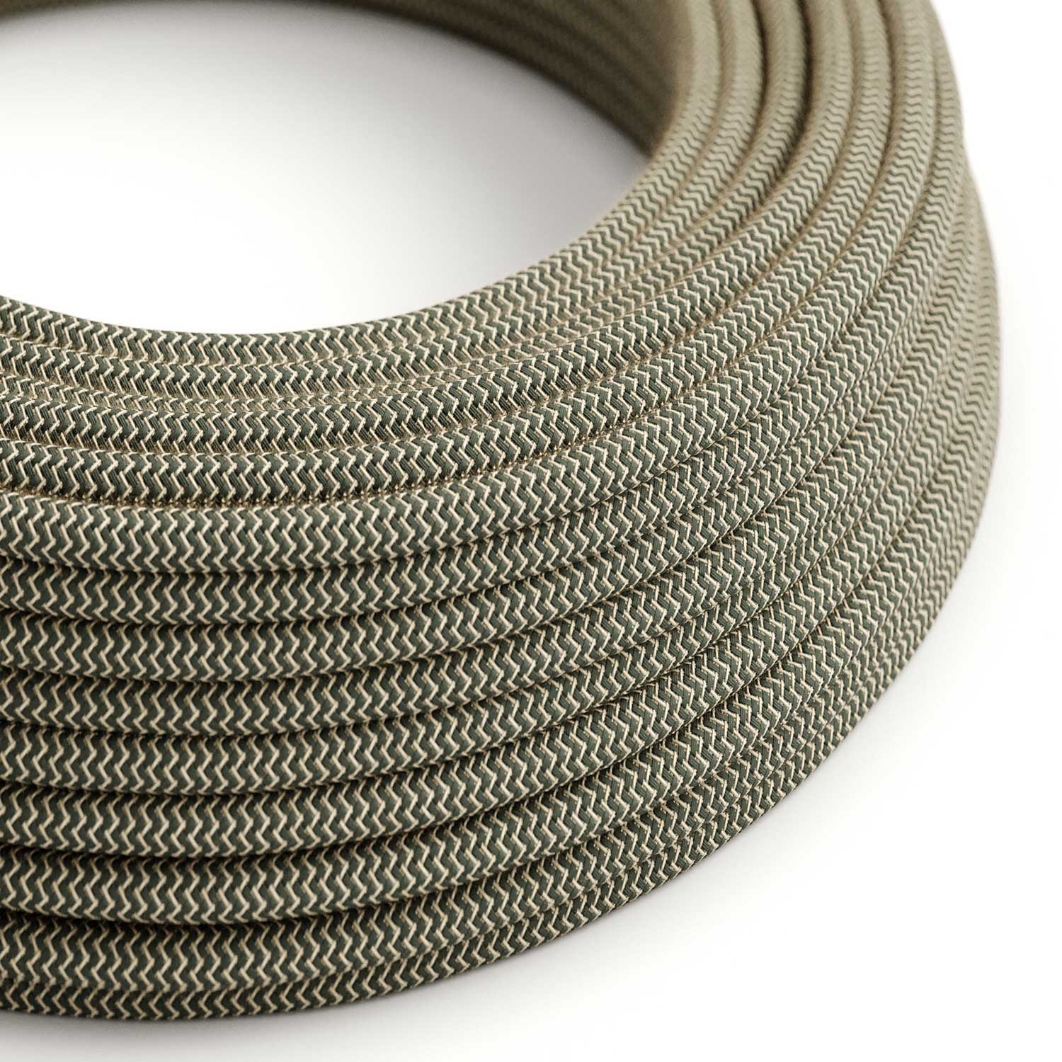 Cable eléctrico redondo en bobina de 45.72 mts (150 pies) RD74 Algodón y Lino Natural ZigZag Antracita - Homologado UL