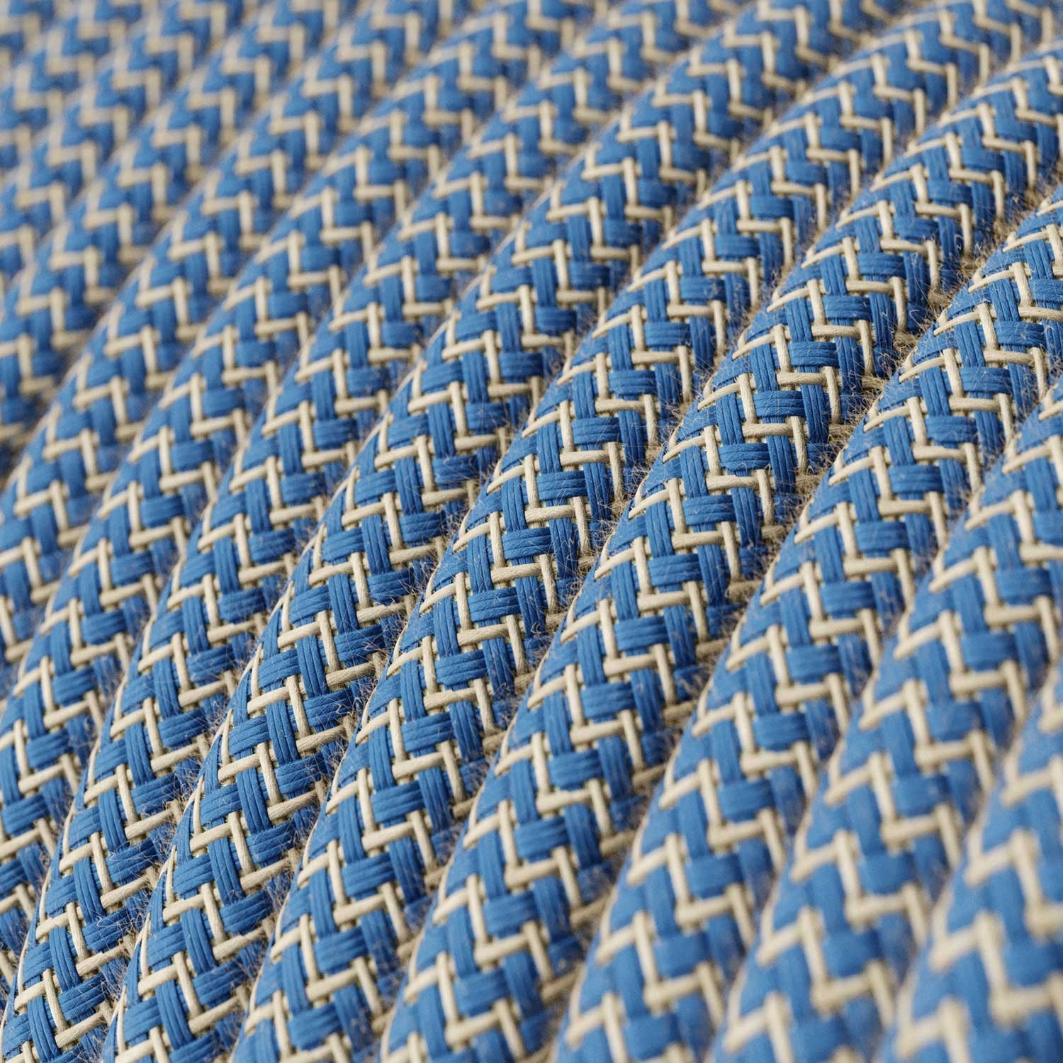 Cable eléctrico redondo en bobina de 45.72 mts (150 pies) RD75 Algodón y Lino Natural ZigZag Azul Steward - Homologado UL