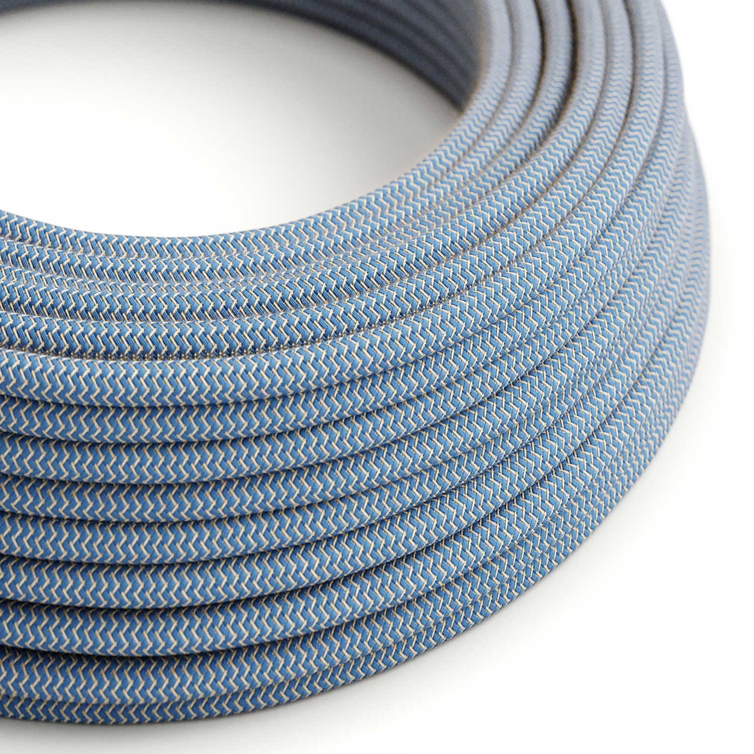 Cable eléctrico redondo en bobina de 45.72 mts (150 pies) RD75 Algodón y Lino Natural ZigZag Azul Steward - Homologado UL
