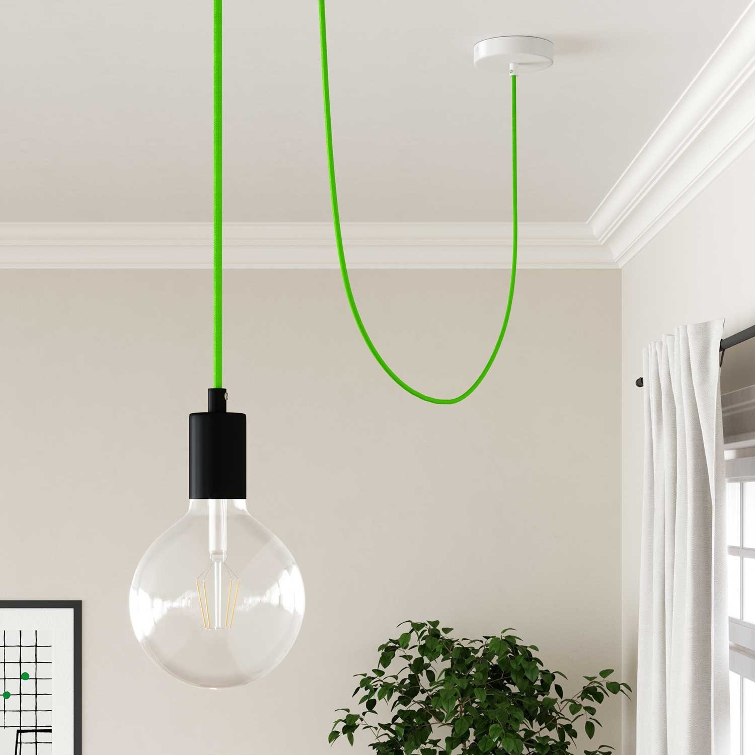 Cable eléctrico redondo en bobina de 45.72 mts (150 pies) RF06 Efecto Seda Verde Fluo - Homologado UL