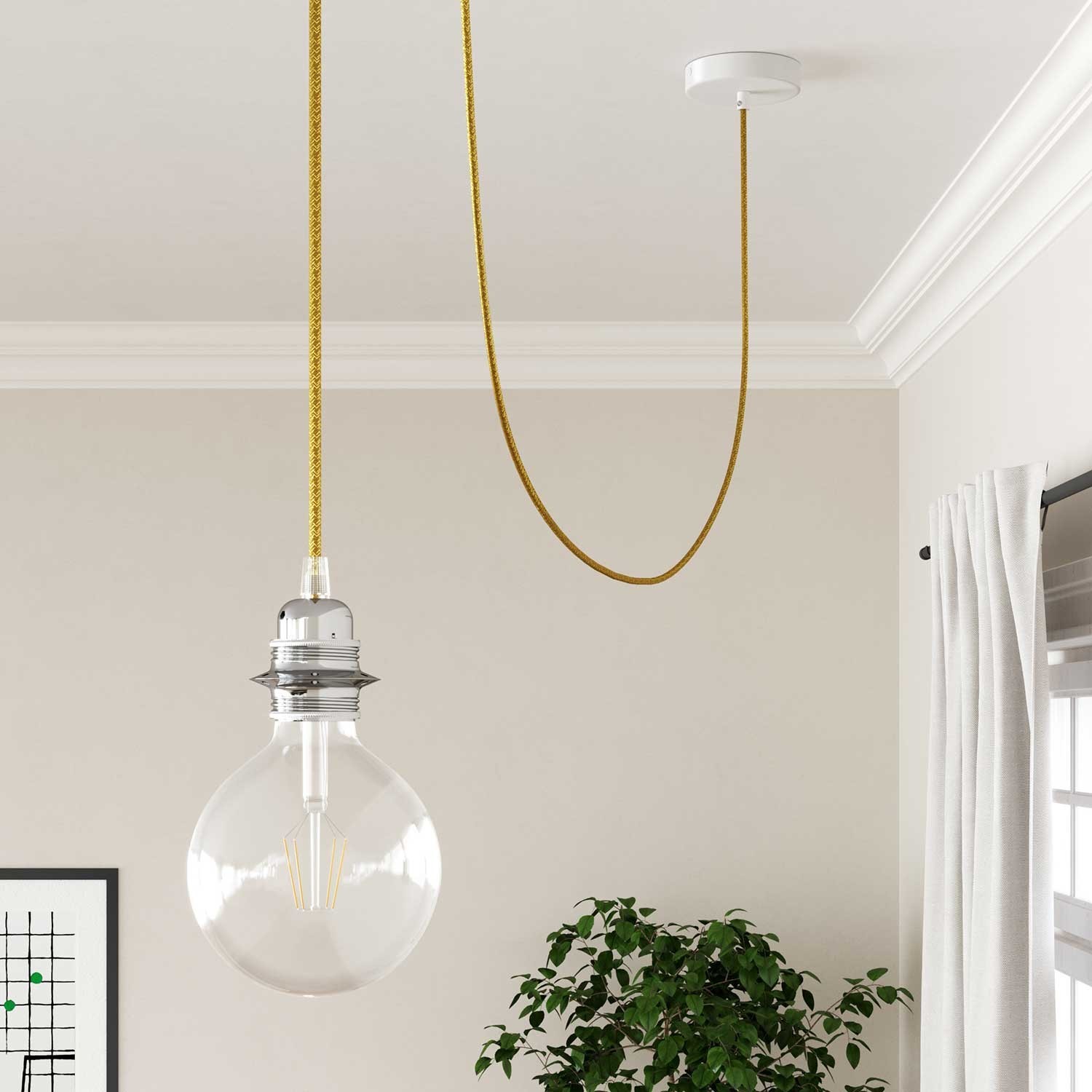 Cable eléctrico redondo en bobina de 45.72 mts (150 pies) RL05 Efecto Seda Dorado Glitter - Homologado UL