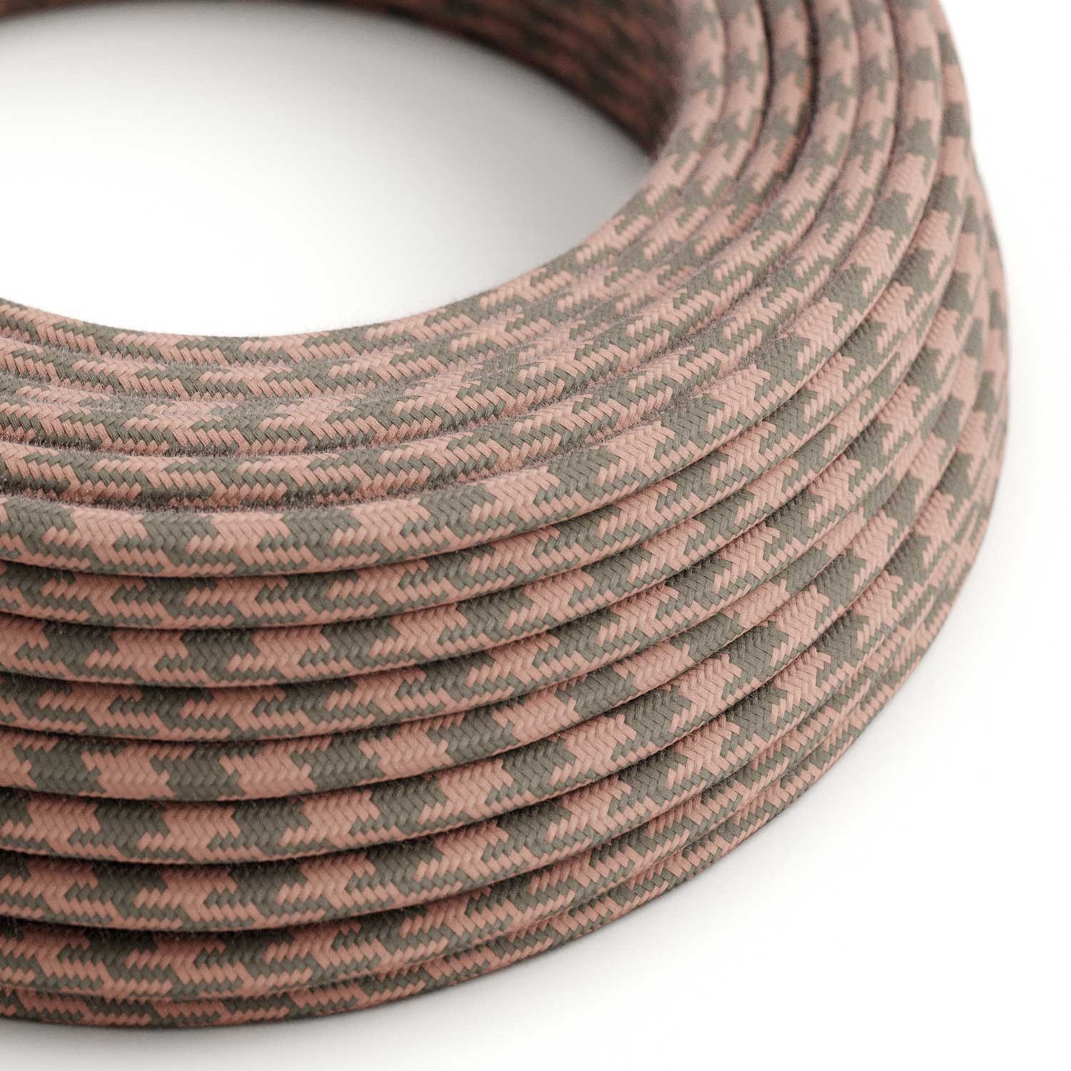 Cable eléctrico redondo en bobina de 45.72 mts (150 pies) RP26 Algodón Bicolor Rosa Viejo y Gris - Homologado UL