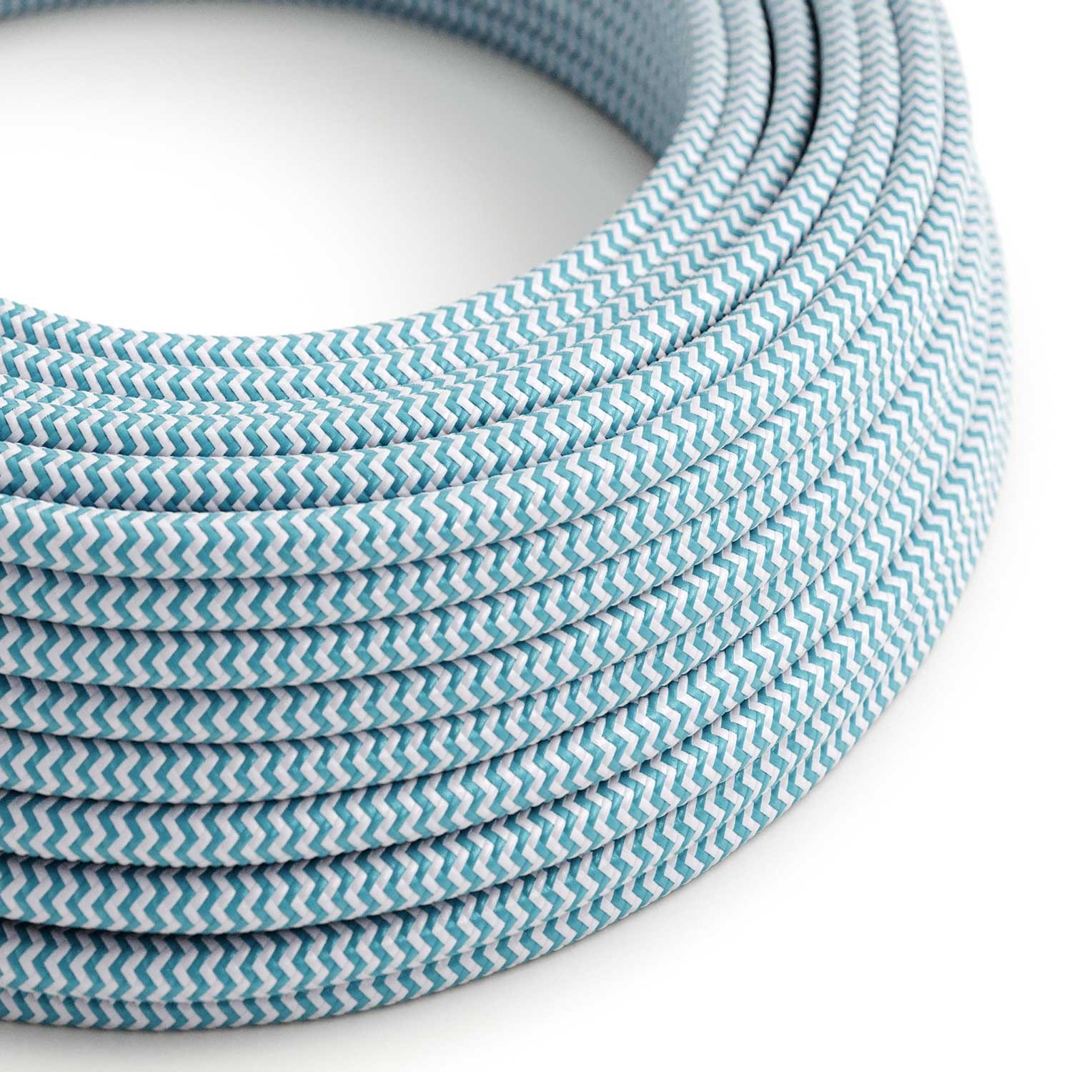 Cable eléctrico redondo en bobina de 45.72 mts (150 pies) RZ11 Efecto Seda ZigZag Cian - Homologado UL