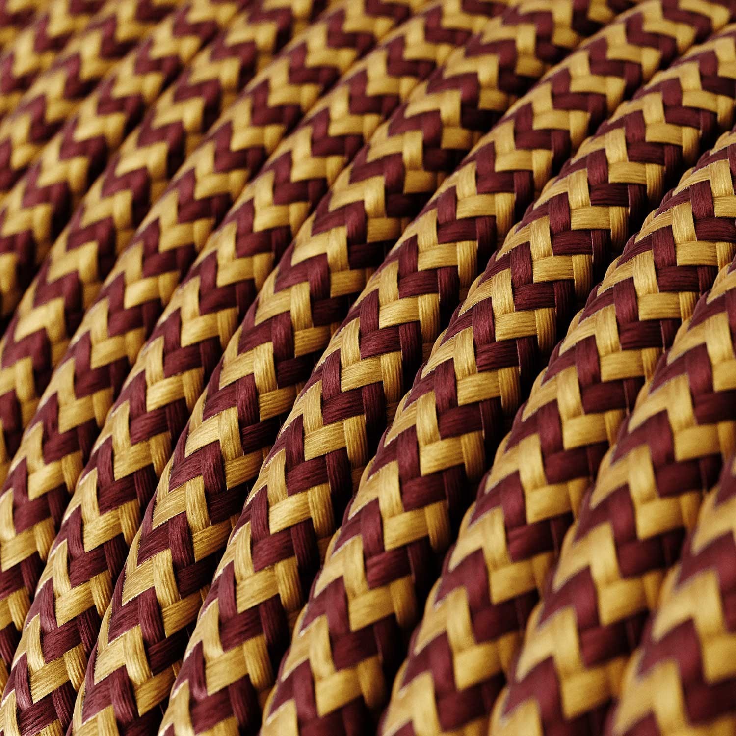 Cable eléctrico redondo en bobina de 45.72 mts (150 pies) RZ23 Efecto Seda ZigZag Dorado y Burdeos - Homologado UL