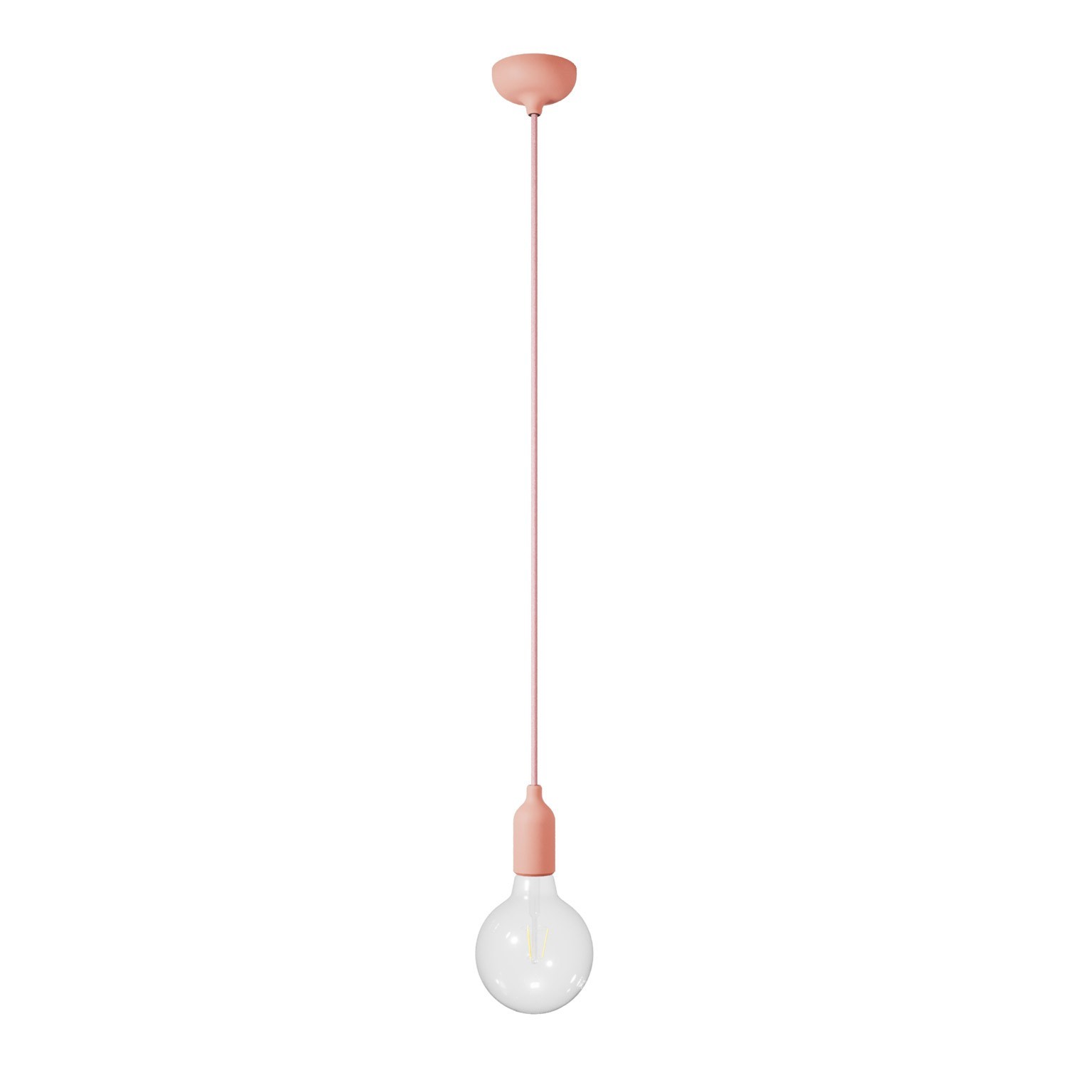 Lámpara colgante de silicona colorida con cable textil.
