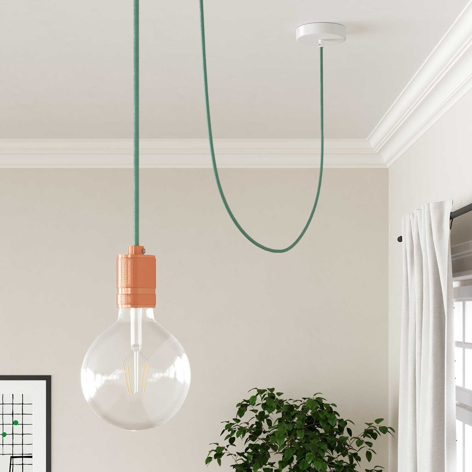 Round Electric Cable RC34 Milk and Mint Cotton - UL listed