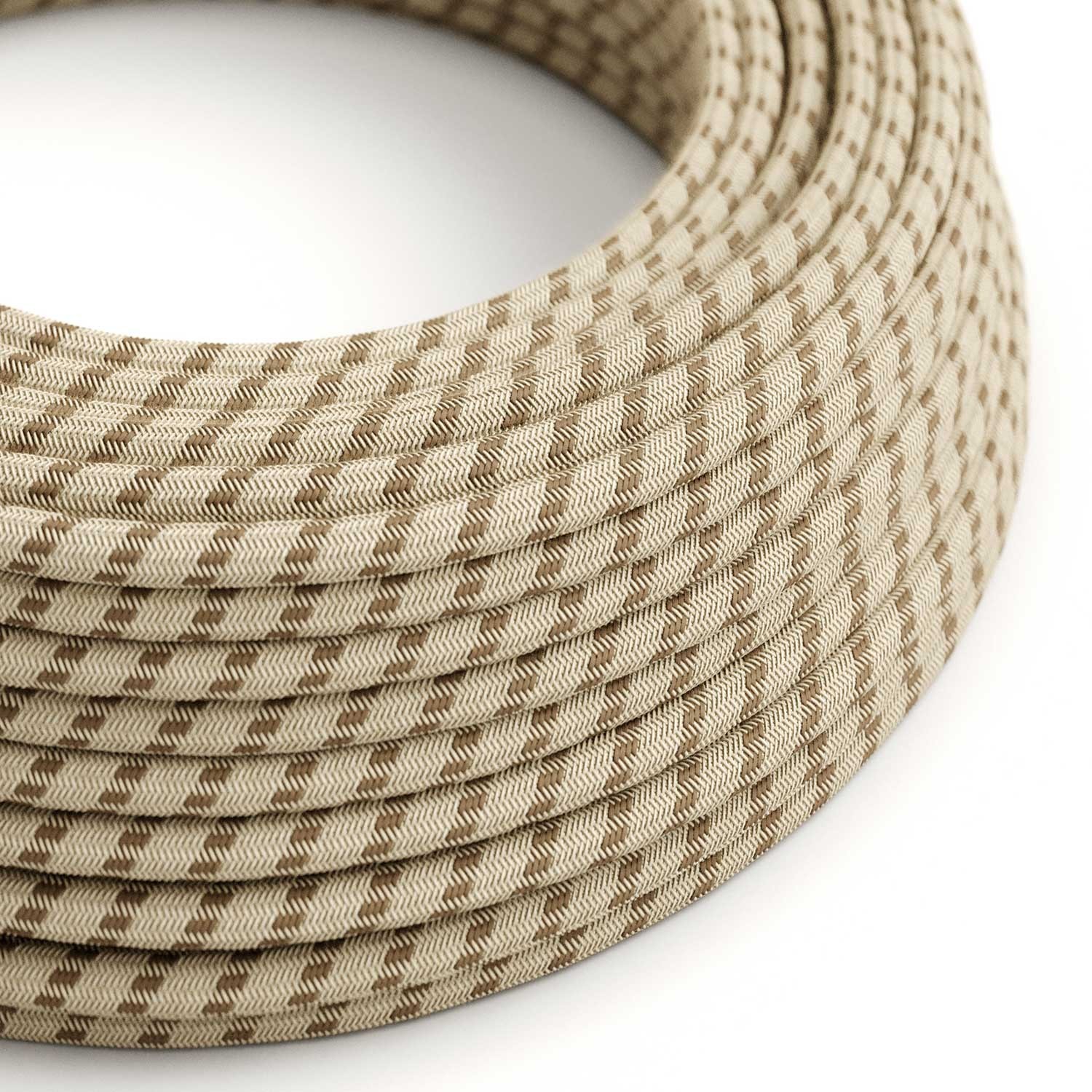 Round Electric Cable RD53 Stripes Bark Cotton and Natural Linen - UL listed