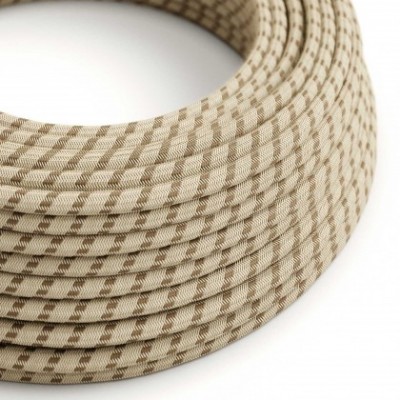 Round Electric Cable RD53 Stripes Bark Cotton and Natural Linen - UL listed