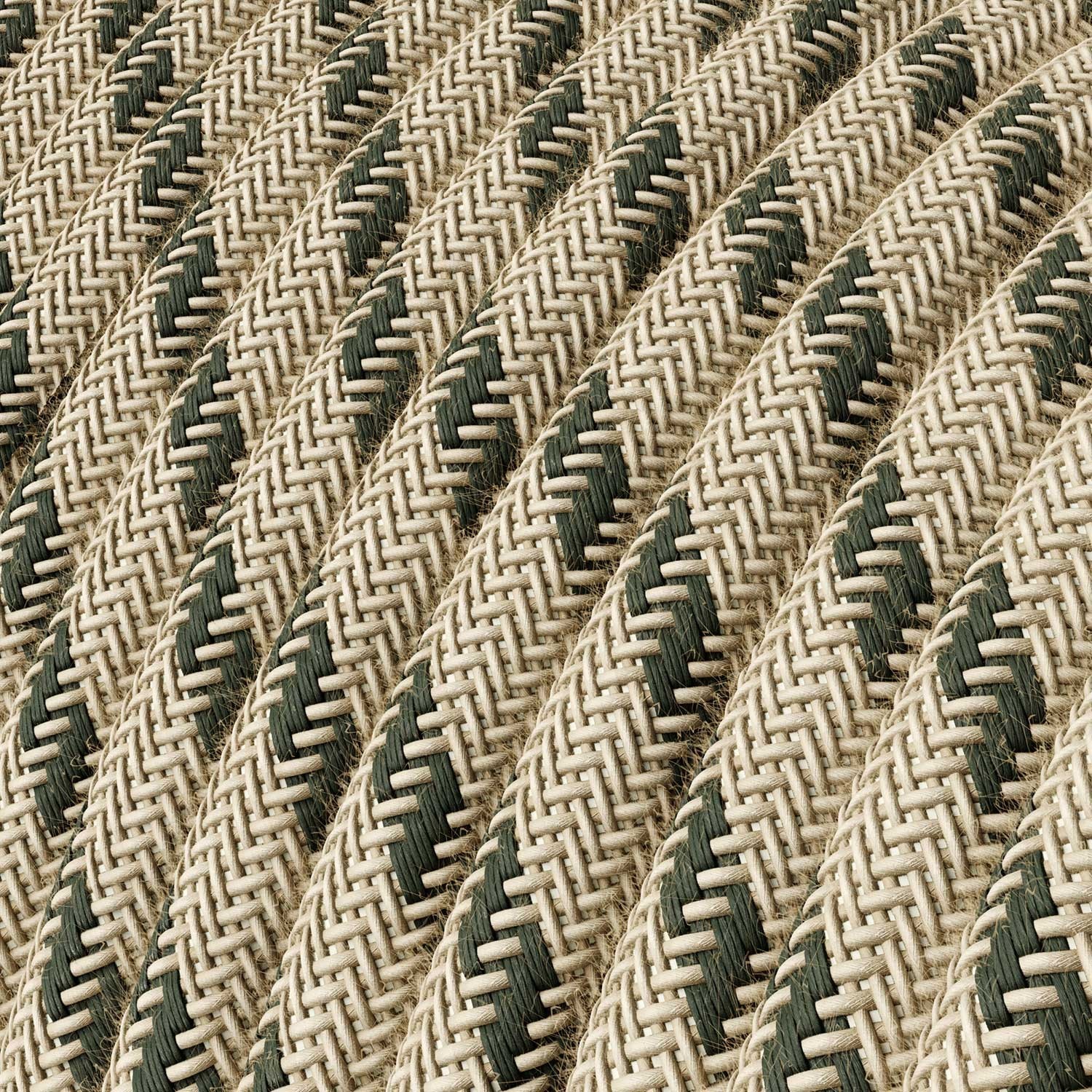 Cable eléctrico redondo RD54 Stripes Algodón antracita y lino natural - Certificación UL
