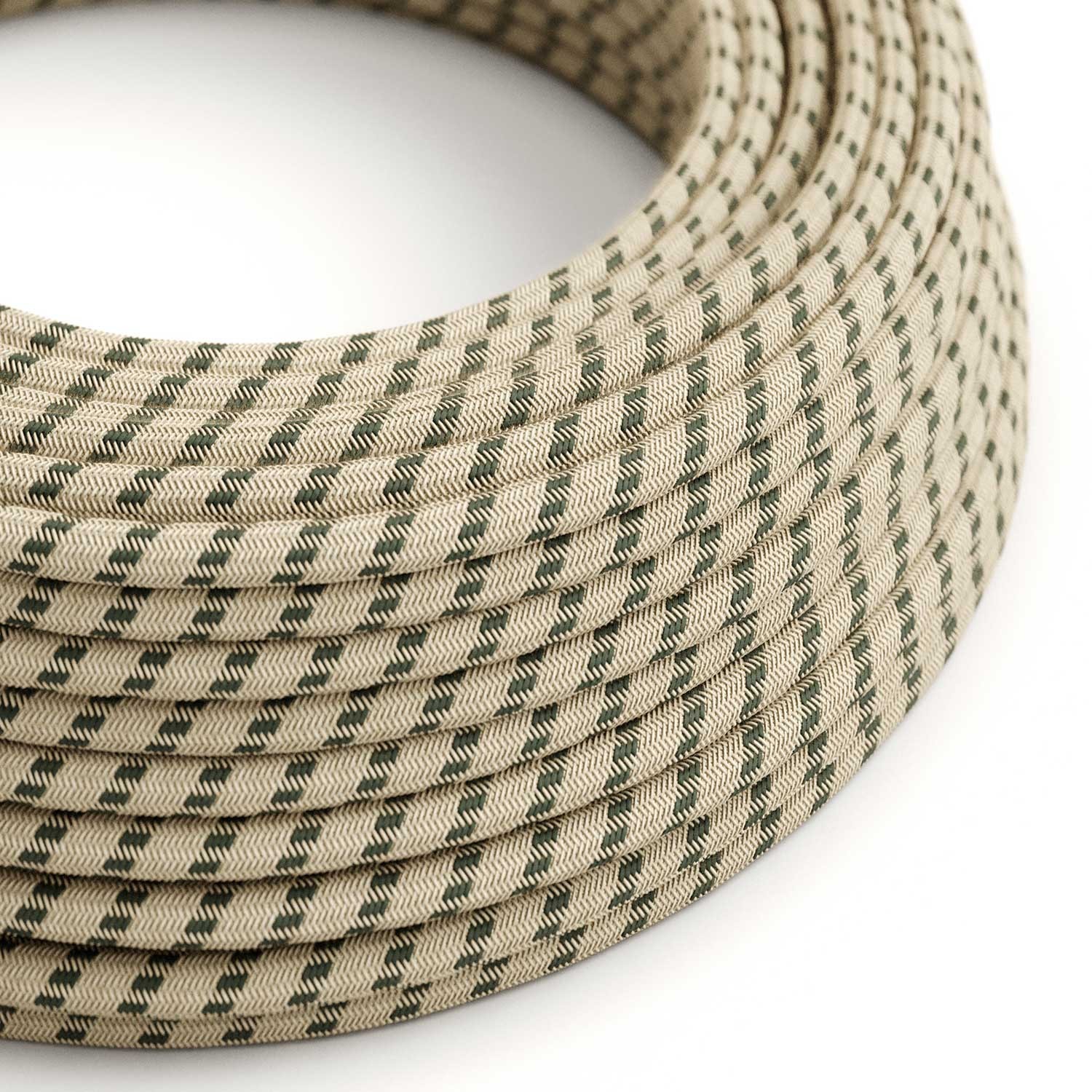 Cable eléctrico redondo RD54 Stripes Algodón antracita y lino natural - Certificación UL