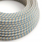 Cable eléctrico redondo RD55 Stripes Steward Algodón azul y lino natural - Certificación UL