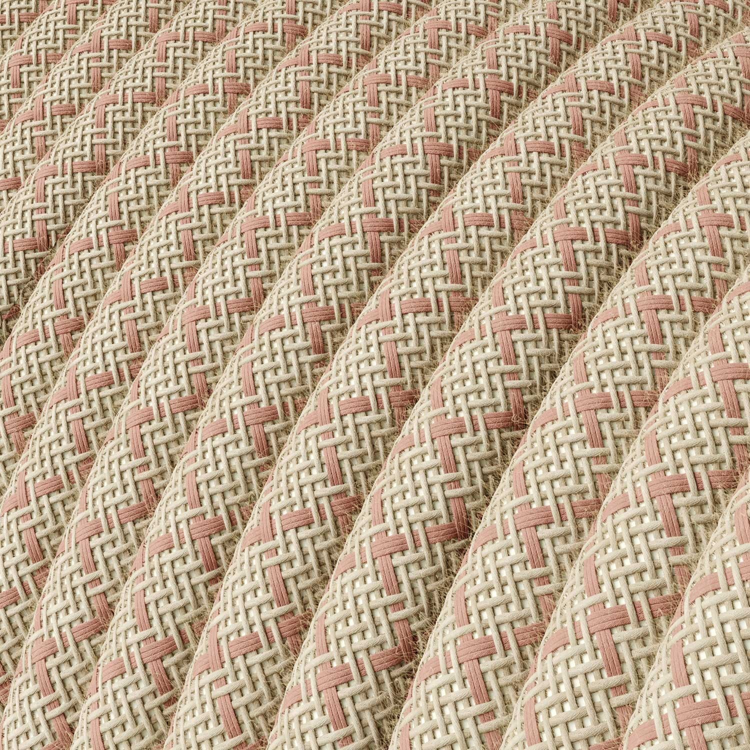 Round Electric Cable RD61 Lozenge Ancient Pink Cotton and Natural Linen - UL listed
