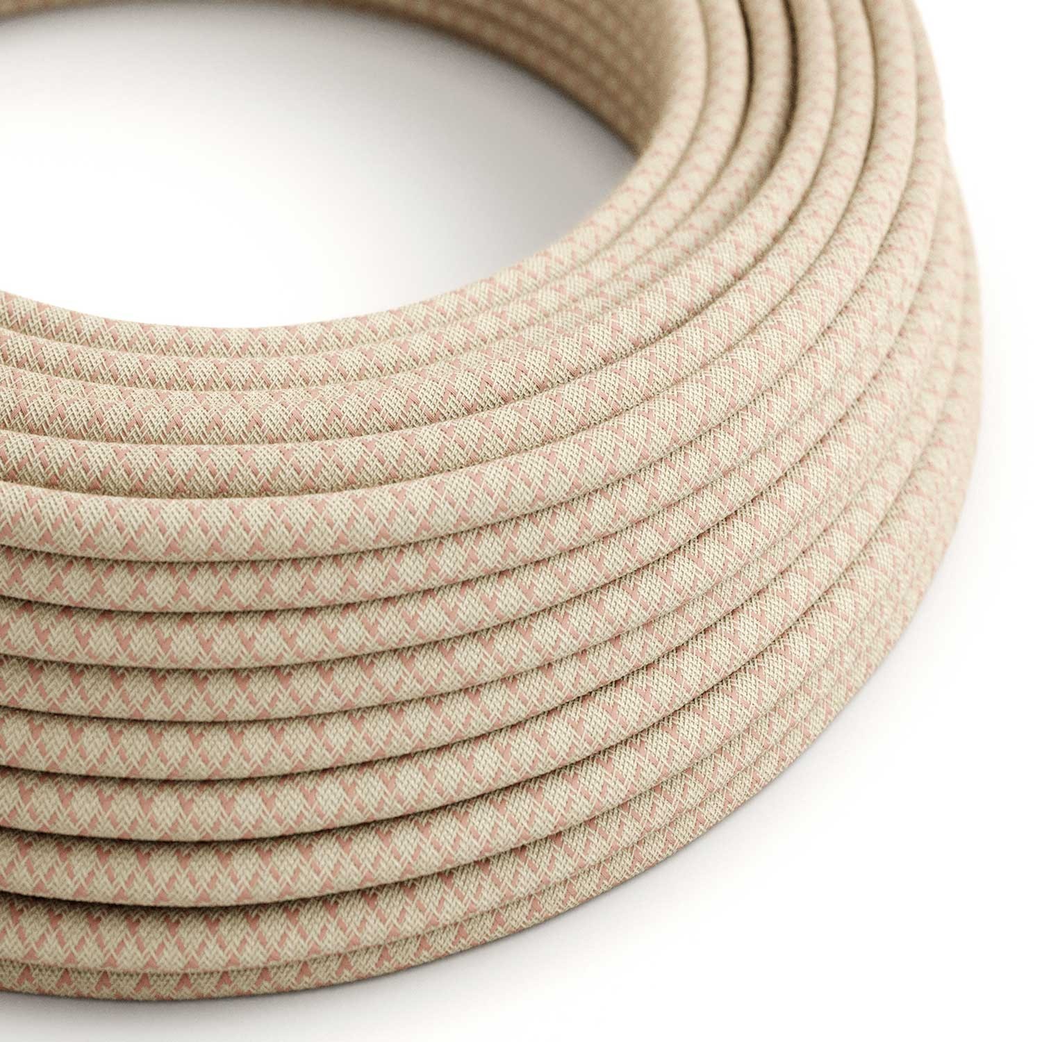 Round Electric Cable RD61 Lozenge Ancient Pink Cotton and Natural Linen - UL listed