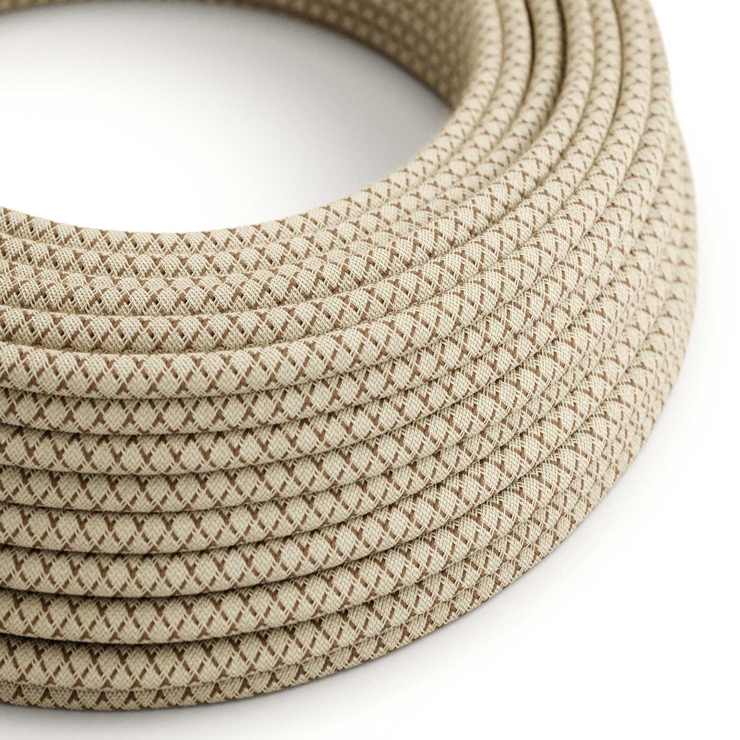 Round Electric Cable RD63 Lozenge Bark Cotton and Natural Linen - UL listed