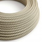Round Electric Cable RD64 Lozenge Anthracite Cotton and Natural Linen - UL listed