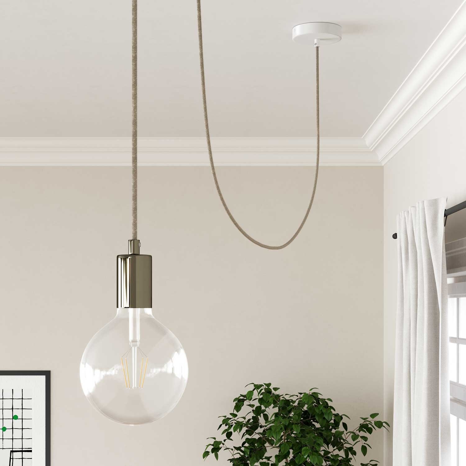 Round Electric Cable RN01 Neutral Natural Linen - UL listed