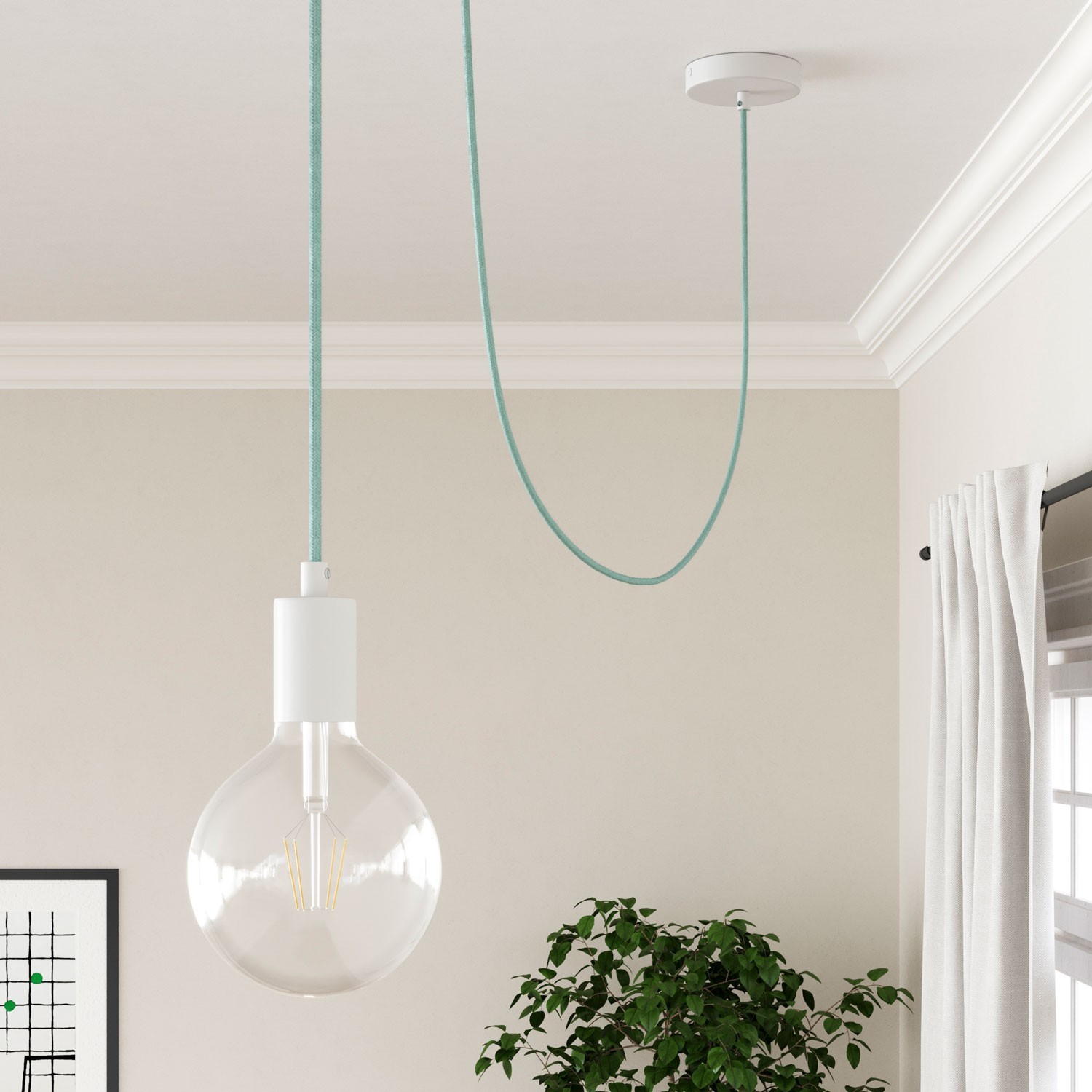 Round Electric Cable RC18 Celadon Green Cotton - UL listed