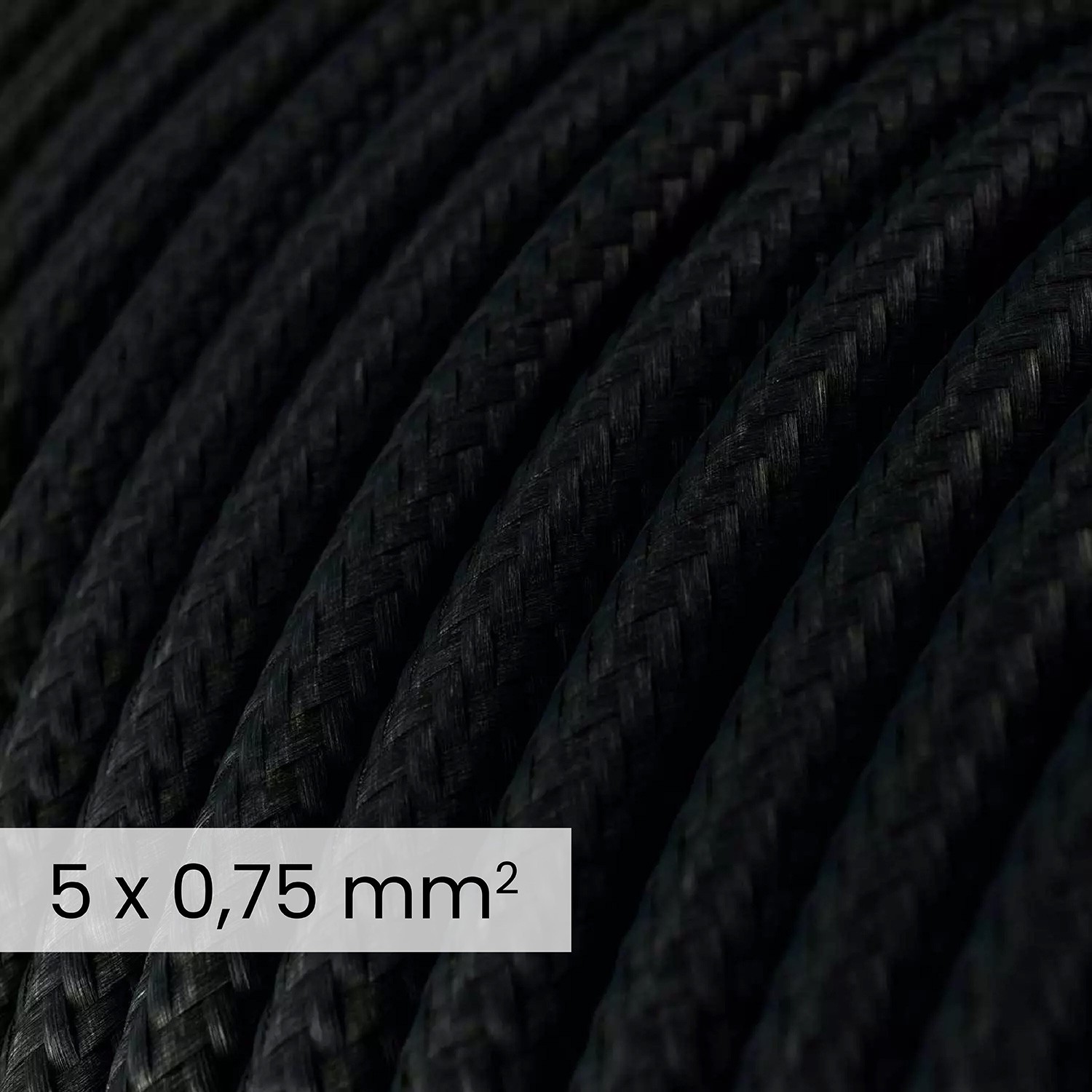 Cable eléctrico textil DALI 5x0,75 mm² negro carbón - Cable redondo flexible para alumbrado RM04