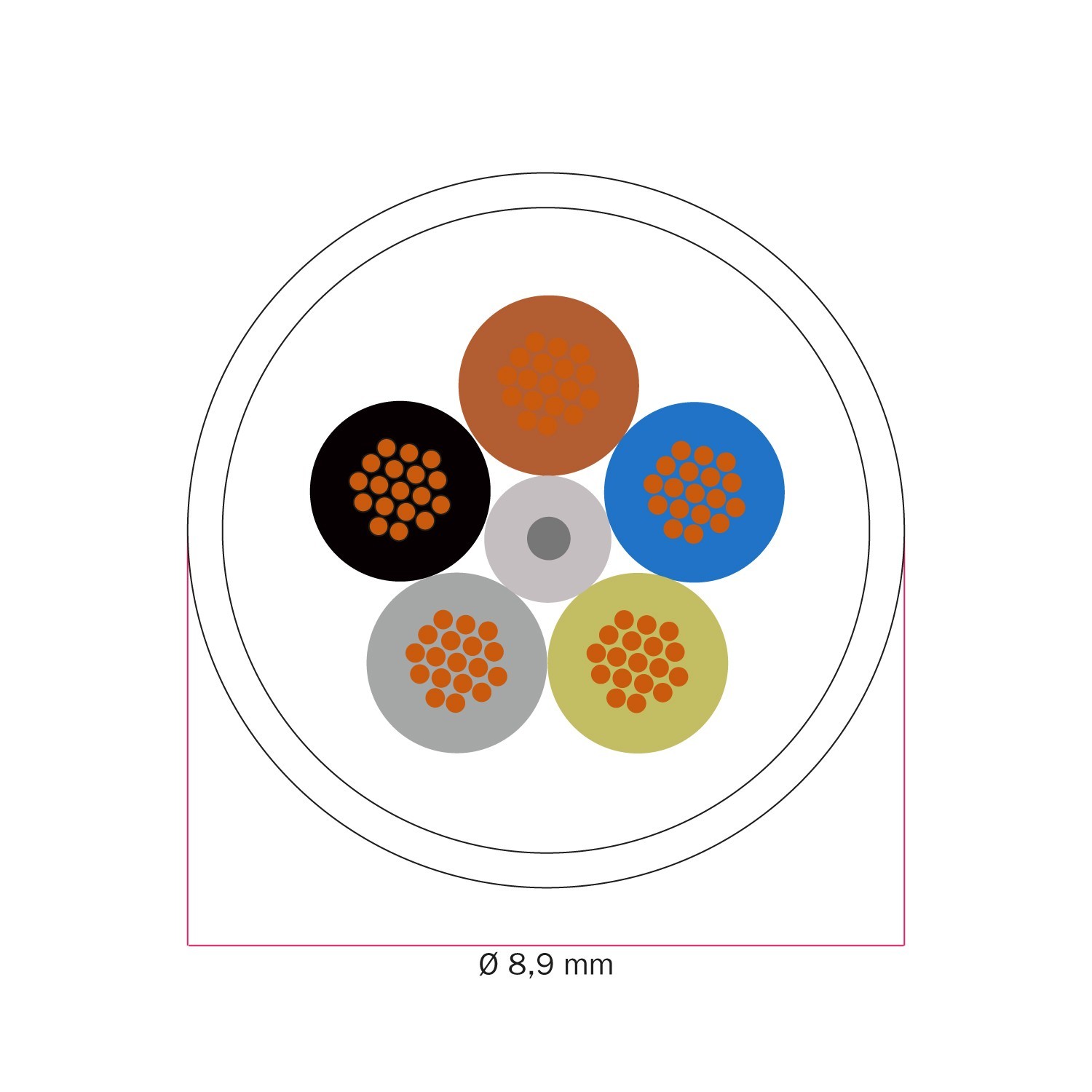 DALI Textile electrical cable 5x0.75 mm² in Carbon Black - Flexible round lighting wire RM04