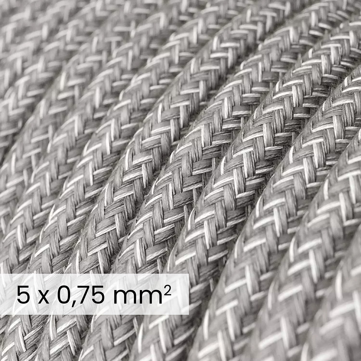 Cable eléctrico textil DALI 5x0,75 mm² en lino gris melange - Cable decorativo para instalaciones de iluminación RN02