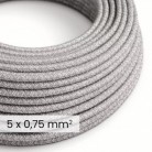 DALI Textile electrical cable 5x0.75 mm² in Grey Mélange Linen - Decorative cable for lighting installations RN02