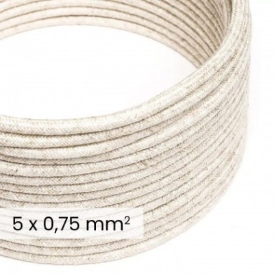Cable eléctrico textil DALI 5x0,75 mm² lino natural blanco - Hilo para iluminación de diseño RN01