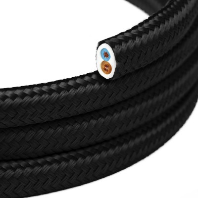 Cable eléctrico textil plano en color Negro Carbon brillante - PM04